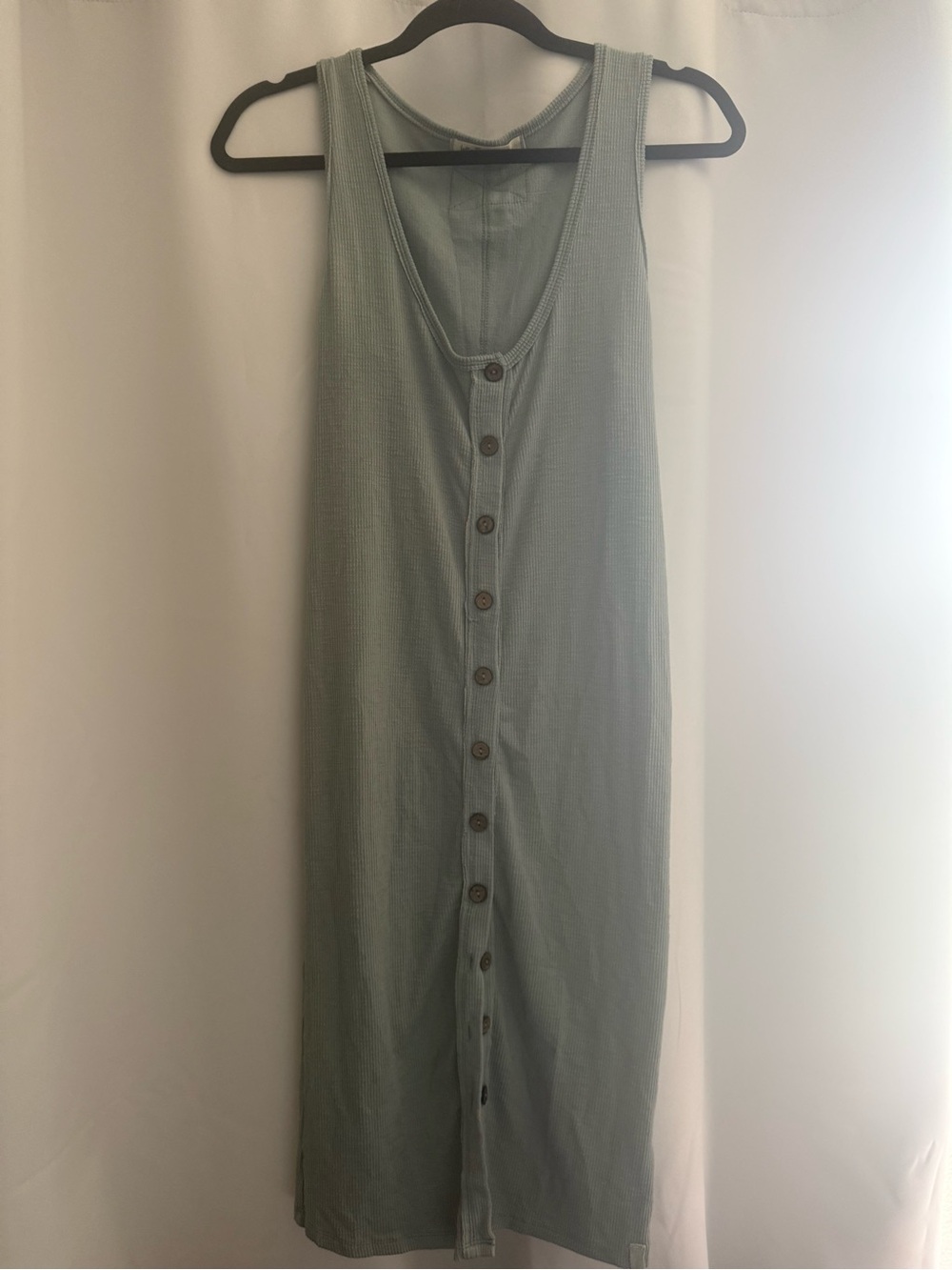 We The Free Sage Green Button-Front Midi Tank Dress